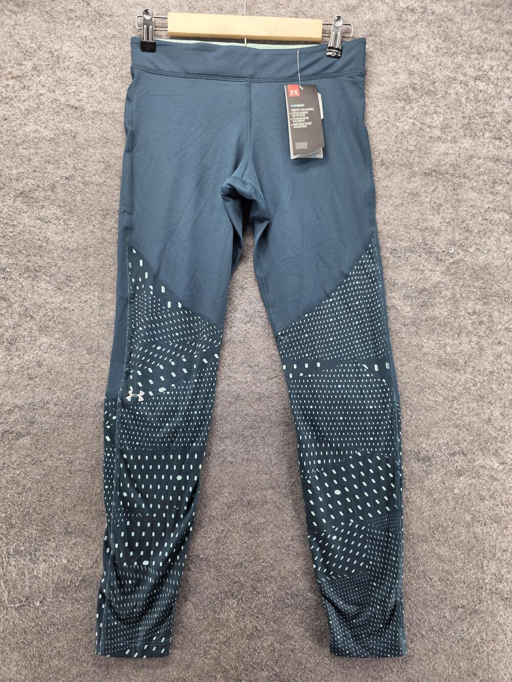Under Armour Leggings Womens M Blue Ankle Compression ColdGear Polka Dot